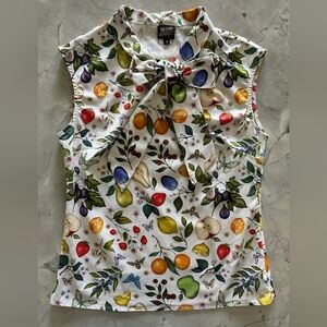 Retrolicious blouse medium fruits and butterflies big bow cotton